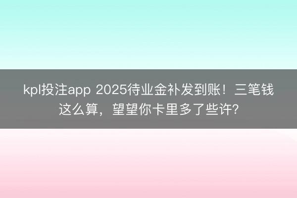 kpl投注app 2025待业金补发到账！三笔钱这么算，望望你卡里多了些许？