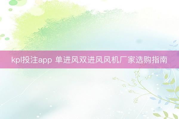 kpl投注app 单进风双进风风机厂家选购指南
