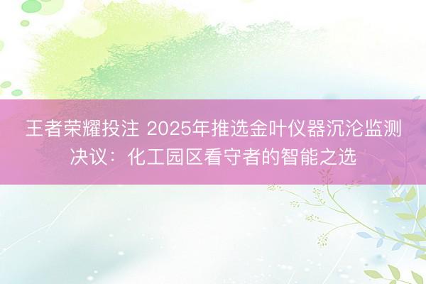 王者荣耀投注 2025年推选金叶仪器沉沦监测决议:化工园区看守者的智能之选