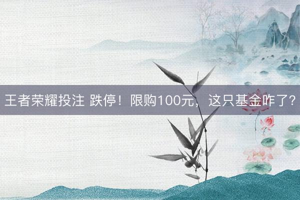 王者荣耀投注 跌停!限购100元,这只基金咋了?