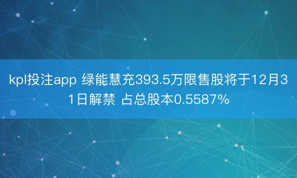 kpl投注app 绿能慧充393.5万限售股将于12月31日解禁 占总股本0.5587%