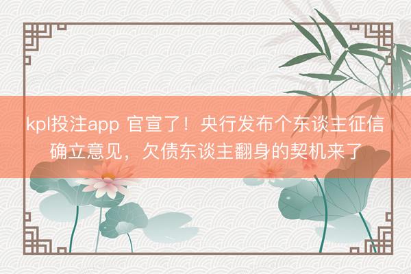 kpl投注app 官宣了！央行发布个东谈主征信确立意见，欠债东谈主翻身的契机来了