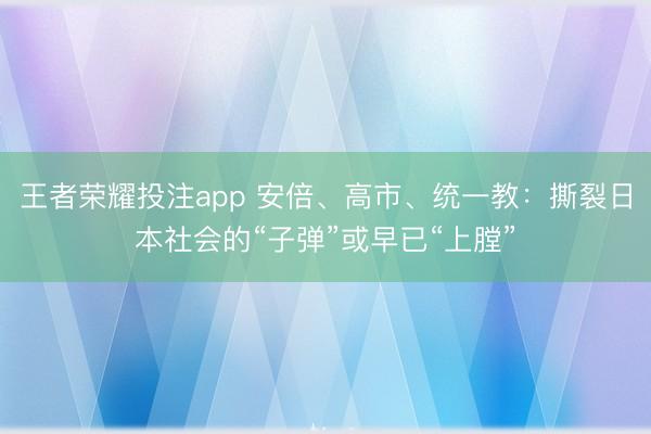 王者荣耀投注app 安倍、高市、统一教：撕裂日本社会的“子弹”或早已“上膛”