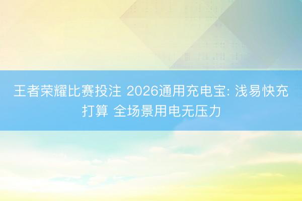 王者荣耀比赛投注 2026通用充电宝: 浅易快充打算 全场景用电无压力