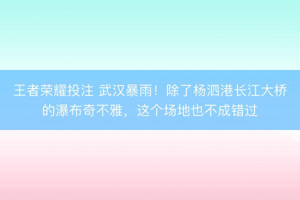 王者荣耀投注 武汉暴雨！除了杨泗港长江大桥的瀑布奇不雅，这个场地也不成错过