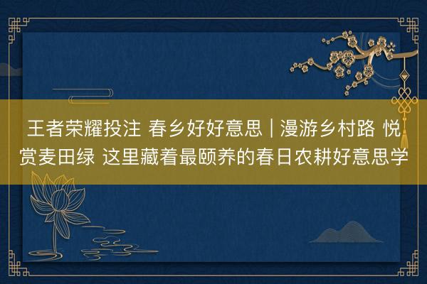 王者荣耀投注 春乡好好意思 | 漫游乡村路 悦赏麦田绿 这里藏着最颐养的春日农耕好意思学
