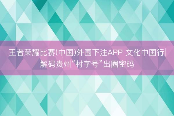 王者荣耀比赛(中国)外围下注APP 文化中国行|解码贵州“村字号”出圈密码