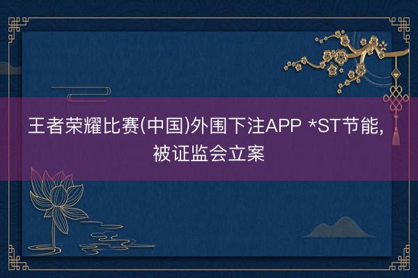 王者荣耀比赛(中国)外围下注APP *ST节能, 被证监会立案