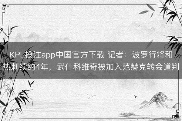 KPL投注app中国官方下载 记者:波罗行将和热刺续约4年,武什科维奇被加入范赫克转会道判